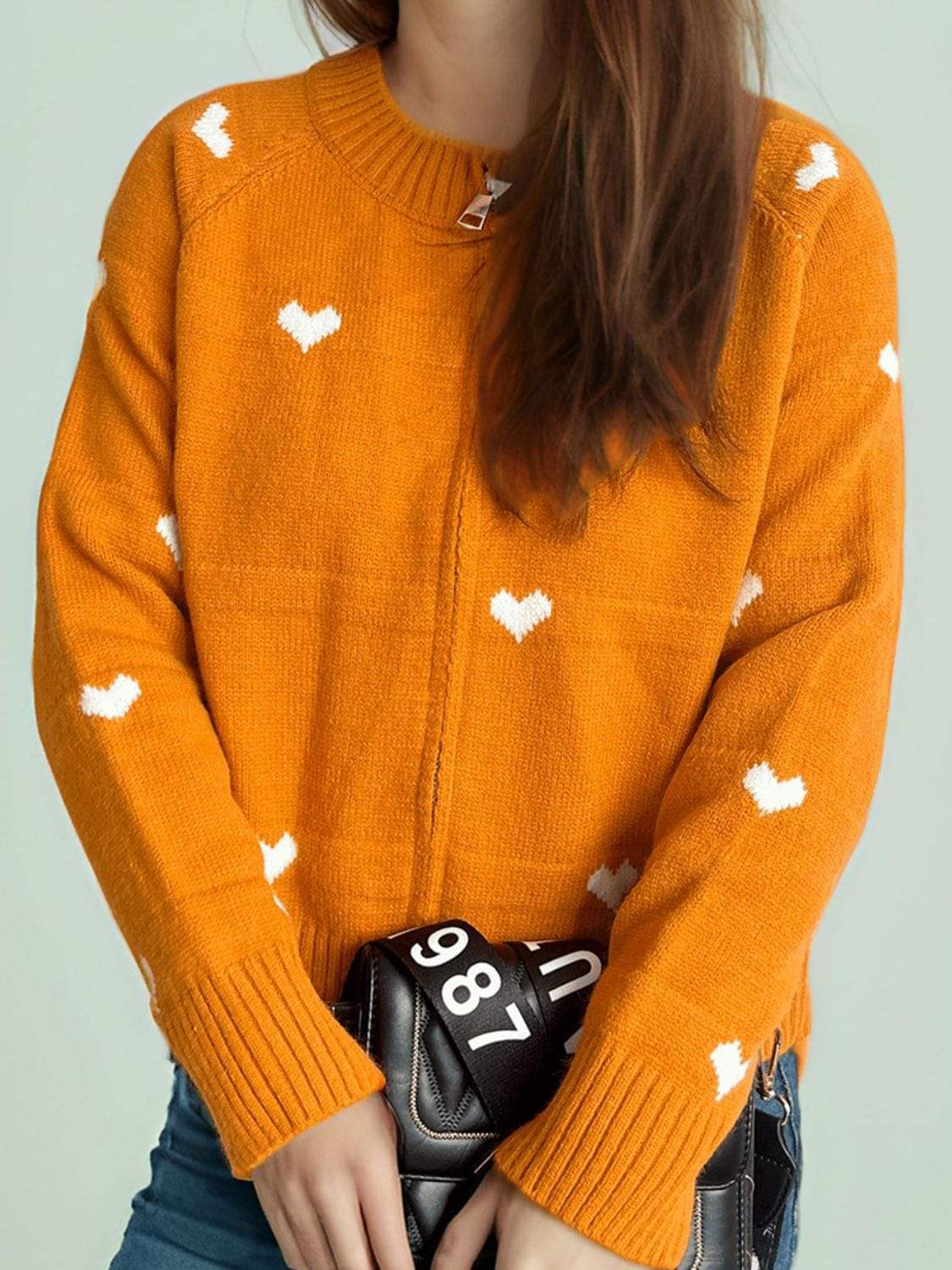 Heart Round Neck Zip Up Cardigan - Trendsi - Flyclothing LLC