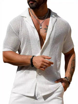 Men's Full Size Openwork Button Down Short Sleeve Shirt Plus Size - Trendsi - Flyclothing LLC