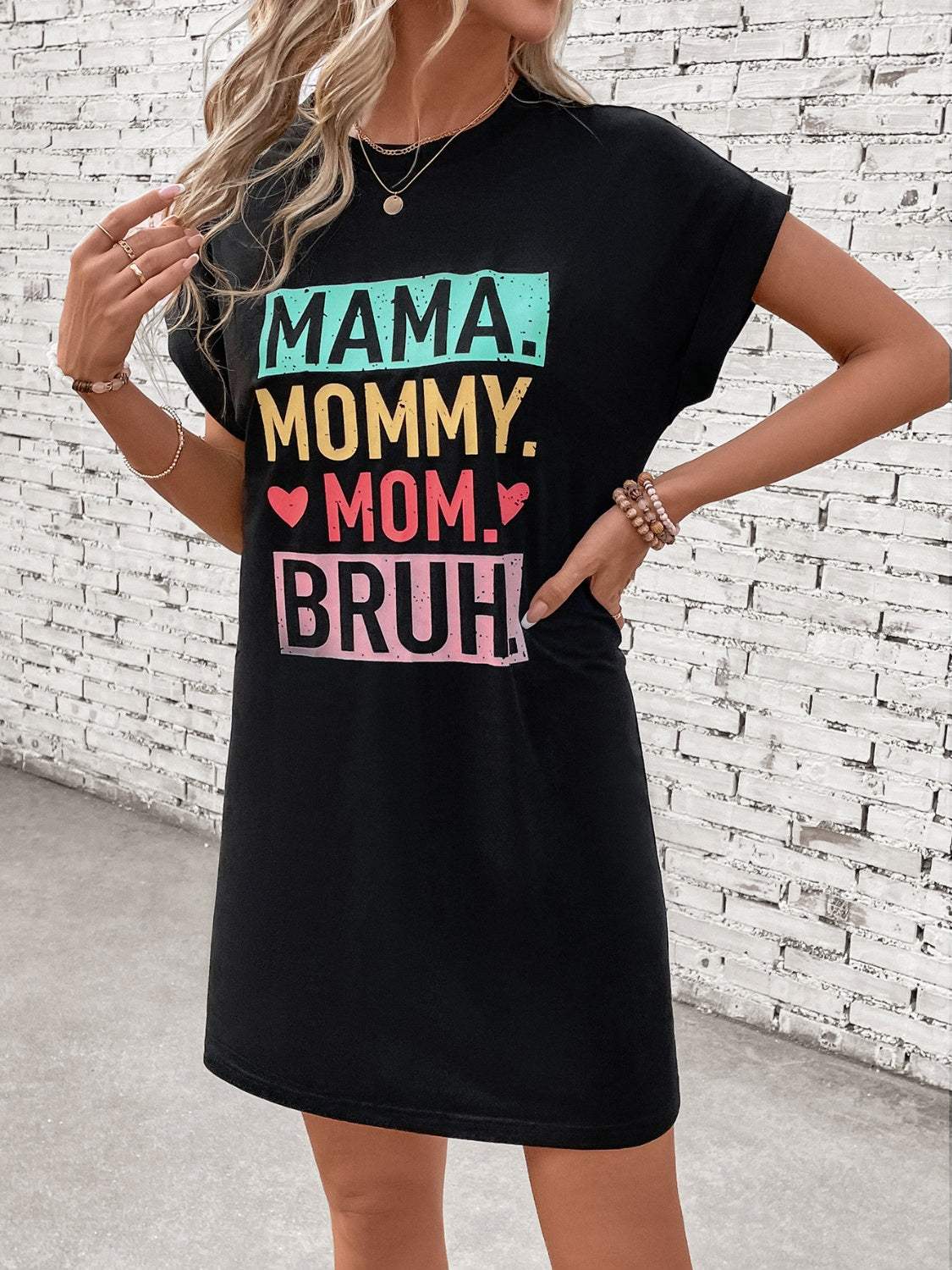 Letter Graphic Short Sleeve Mini Tee Dress - Trendsi - Flyclothing LLC