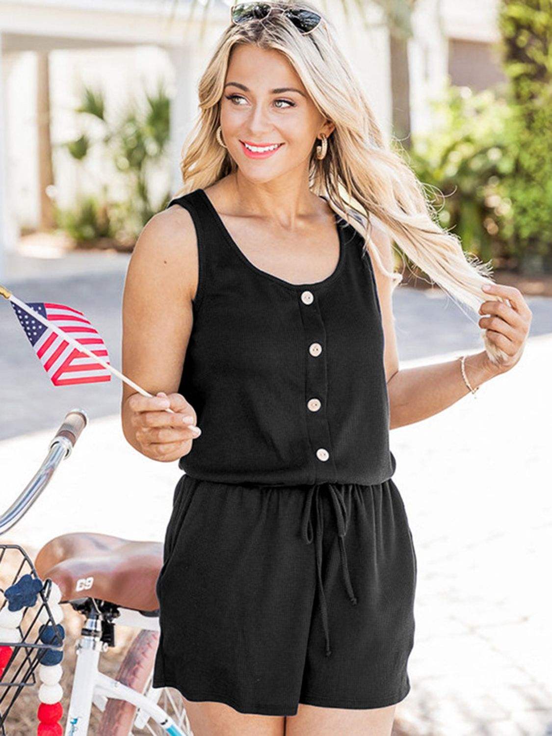 Scoop Neck Wide Strap Romper with Pockets - Trendsi - Flyclothing LLC