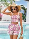 Printed Smocked Square Neck Top and Shorts Set - Trendsi - Flyclothing LLC