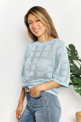 Mandy Ribbed Trim Round Neck Knit Top - Trendsi - Flyclothing LLC