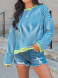 Perfee Striped Round Neck Long Sleeve Sweatshirt - Trendsi