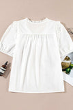 Lace Patchwork Tie Neck Short Sleeve Blouse - Trendsi - Flyclothing LLC