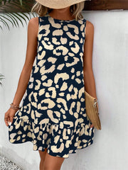 Vestido de tirantes con cuello redondo y estampado de leopardo anudado