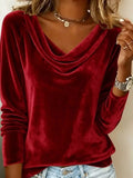 Velvet Cowl Neck Long Sleeve Top - Trendsi - Flyclothing LLC