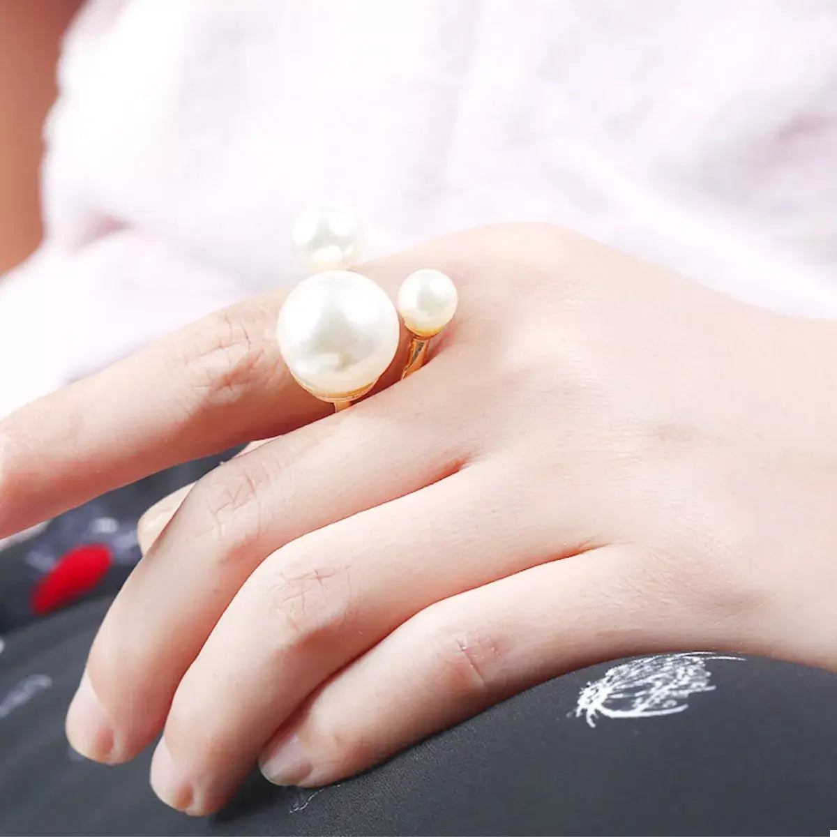 18K Gold-Plated Pearl Open Ring - Trendsi - Flyclothing LLC
