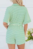 Striped Half Sleeve Tie Waist Romper - Trendsi - Flyclothing LLC