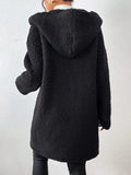 Zip Up Long Sleeve Sherpa Hooded Coat - Trendsi