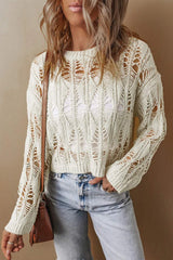 Cutout Round Neck Long Sleeve Knit Cover Up - Trendsi - Flyclothing LLC