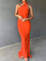 Backless One-Shoulder Ruched Bodycon Maxi Dress - Trendsi - Flyclothing LLC