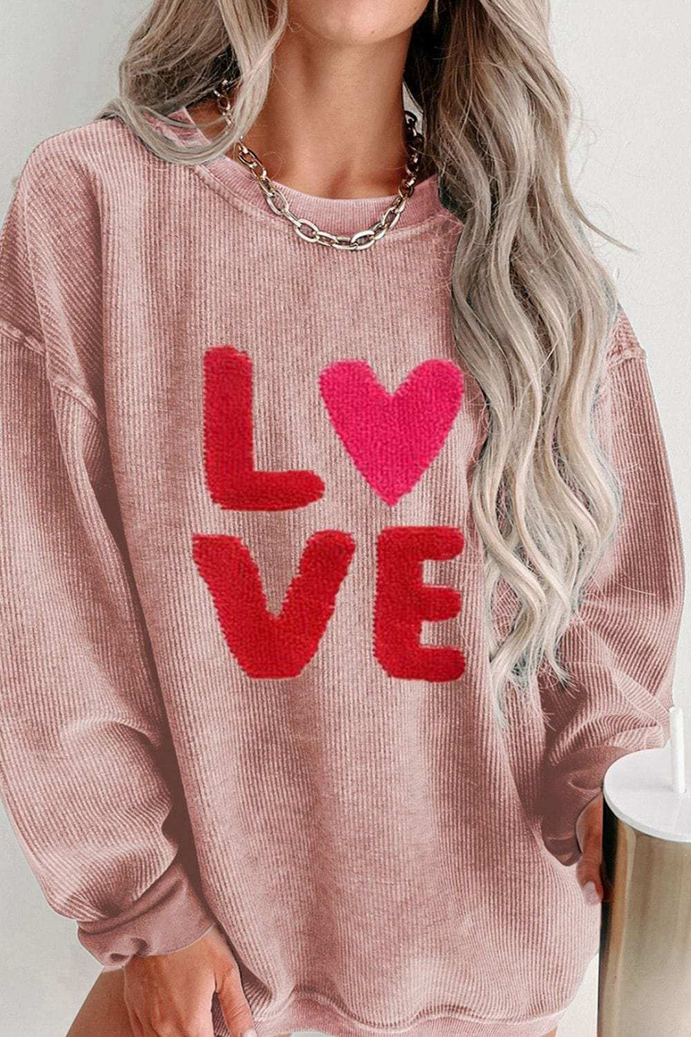 Valentine’s Day LOVE Round Neck Long Sleeve Sweatshirt - Trendsi - Flyclothing LLC