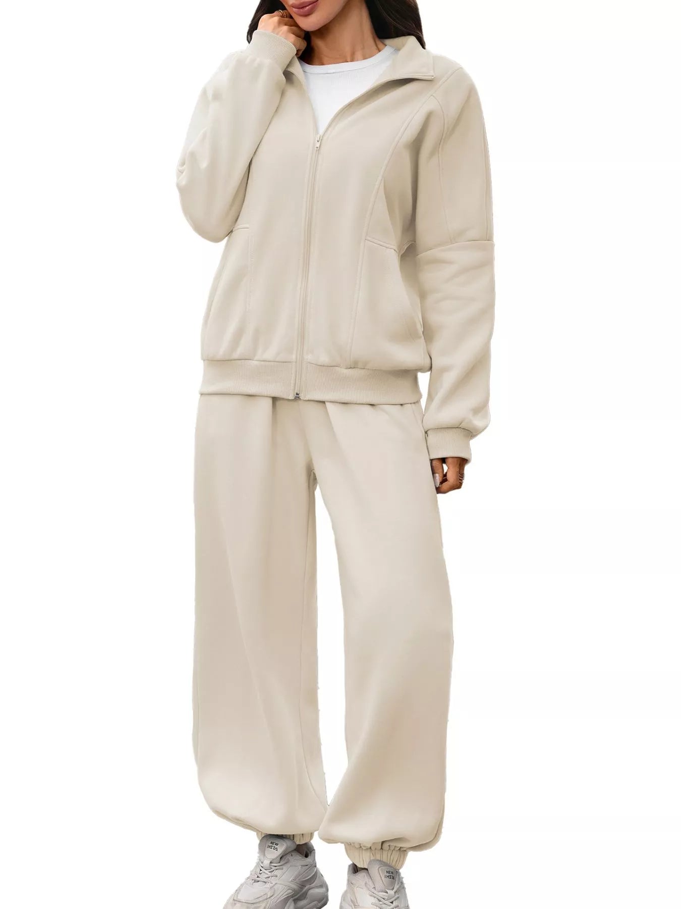 Zip-Up Long Sleeve Top and Pants Set - Trendsi - Flyclothing LLC