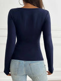 Devine Ruched V-Neck Long Sleeve T-Shirt - Trendsi - Flyclothing LLC