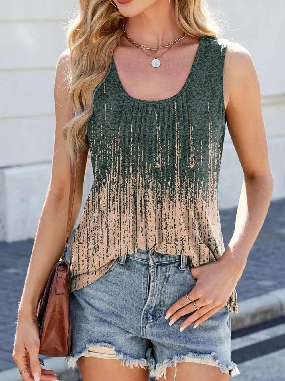 Printed Scoop Neck Wide Strap Tank - Trendsi - Flyclothing LLC