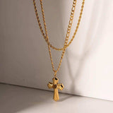 18K Gold-Plated Double Layered Cross Necklace - Trendsi - Flyclothing LLC