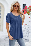 Ruched Scoop Neck Short Sleeve Blouse - Trendsi - Flyclothing LLC