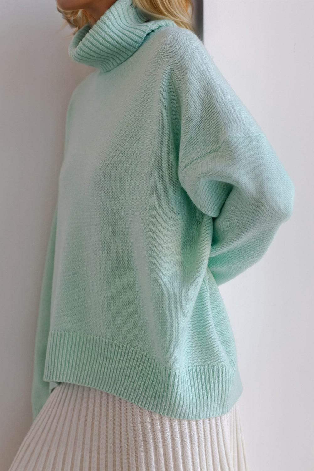 Basic Bae Turtleneck Dropped Shoulder Long Sleeve Sweater - Trendsi - Flyclothing LLC