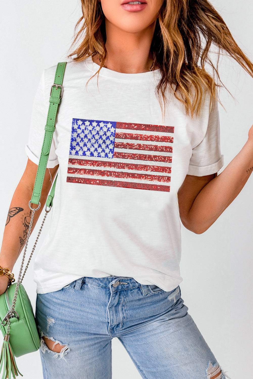 US Flag Round Neck Short Sleeve T-Shirt - Trendsi - Flyclothing LLC