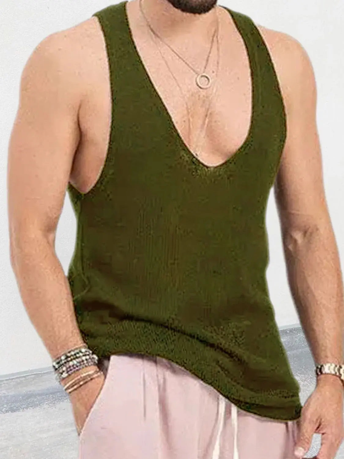 Men's Plus Size V-Neck Wide Strap Tank - Trendsi - Flyclothing LLC
