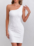Textured Single Shoulder Mini Dress - Trendsi