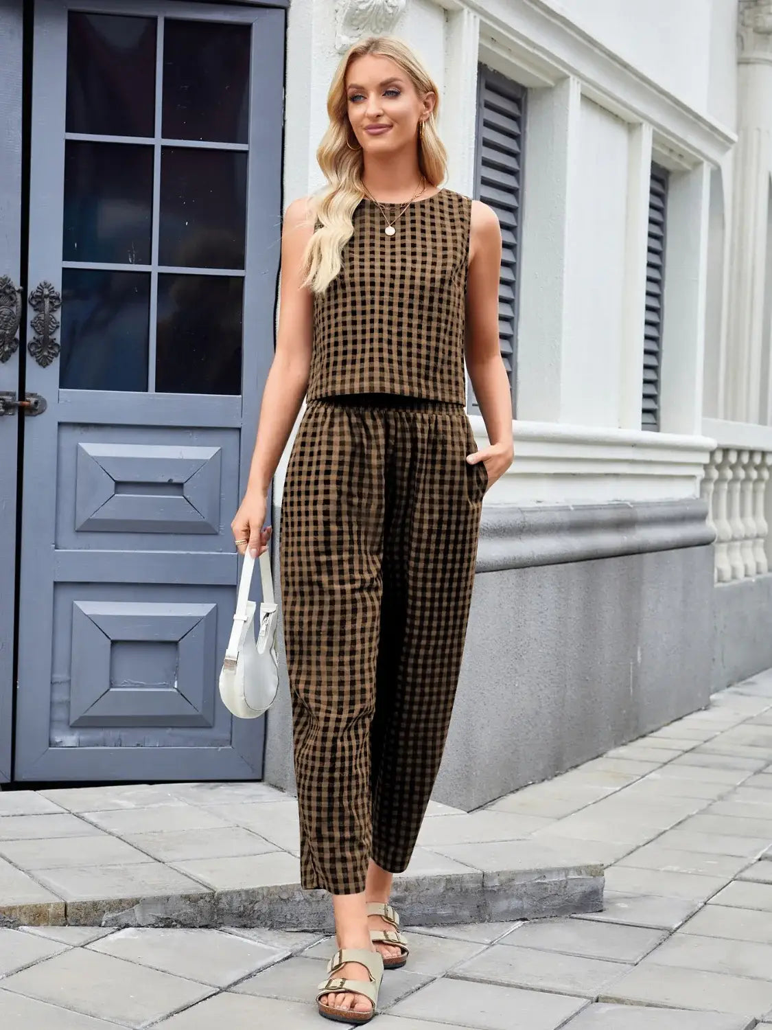 Plaid Sleeveless Top and Pants Set - Trendsi - Flyclothing LLC