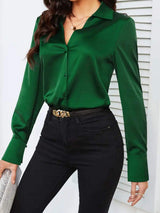 Button Up Collared Neck Long Sleeve Shirt - Trendsi - Flyclothing LLC