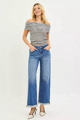 RISEN Full Size High Rise Relaxed Fit Ankle Straight Cuff Jeans Plus Size - Trendsi - Flyclothing LLC