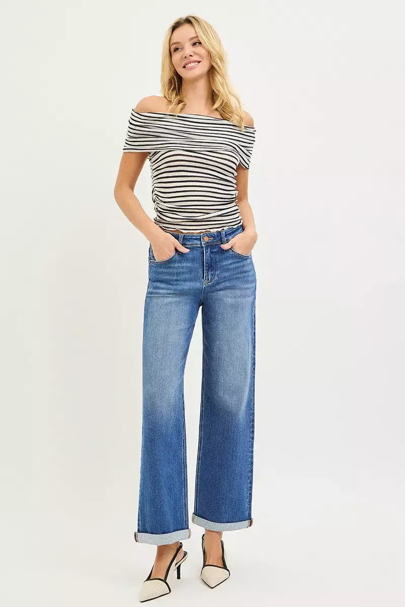 RISEN Full Size High Rise Relaxed Fit Ankle Straight Cuff Jeans Plus Size - Trendsi - Flyclothing LLC