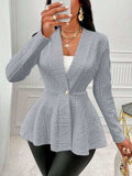 One Button Textured Peplum Cardigan - Trendsi - Flyclothing LLC