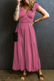 Smocked V-Neck Short Sleeve Dress - Trendsi - Flyclothing LLC