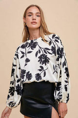 Annie Wear Frill Printed Balloon Sleeve Blouse - Trendsi - Flyclothing LLC