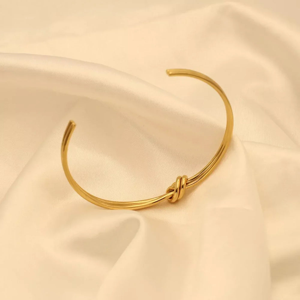 18K Gold-Plated Knot Open Bracelet - Trendsi - Flyclothing LLC