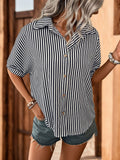 Striped Collared Neck Half Sleeve Shirt - Trendsi