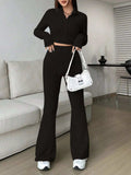 Zip Up Long Sleeve Top and Pants Set - Trendsi - Flyclothing LLC