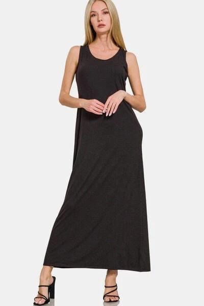 Zenana Scoop Neck Wide Strap Tank Dress - Trendsi