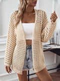 Openwork Open Front Long Sleeve Cardigan - Trendsi