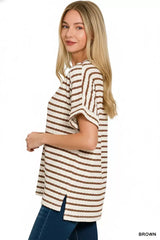 Zenana Stripe Jacquard Round-Meck Tee - Trendsi - Flyclothing LLC