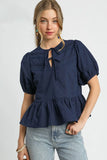 Umgee Tie Front Puff Sleeve Blouse - Trendsi