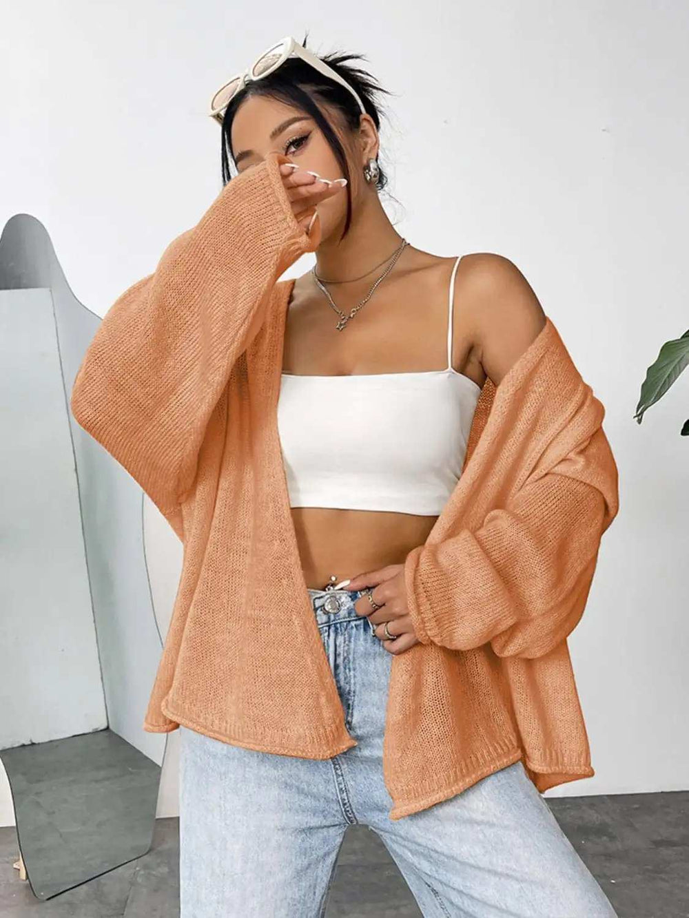 Open Front Dropped Shoulder Cardigan - Trendsi - Flyclothing LLC