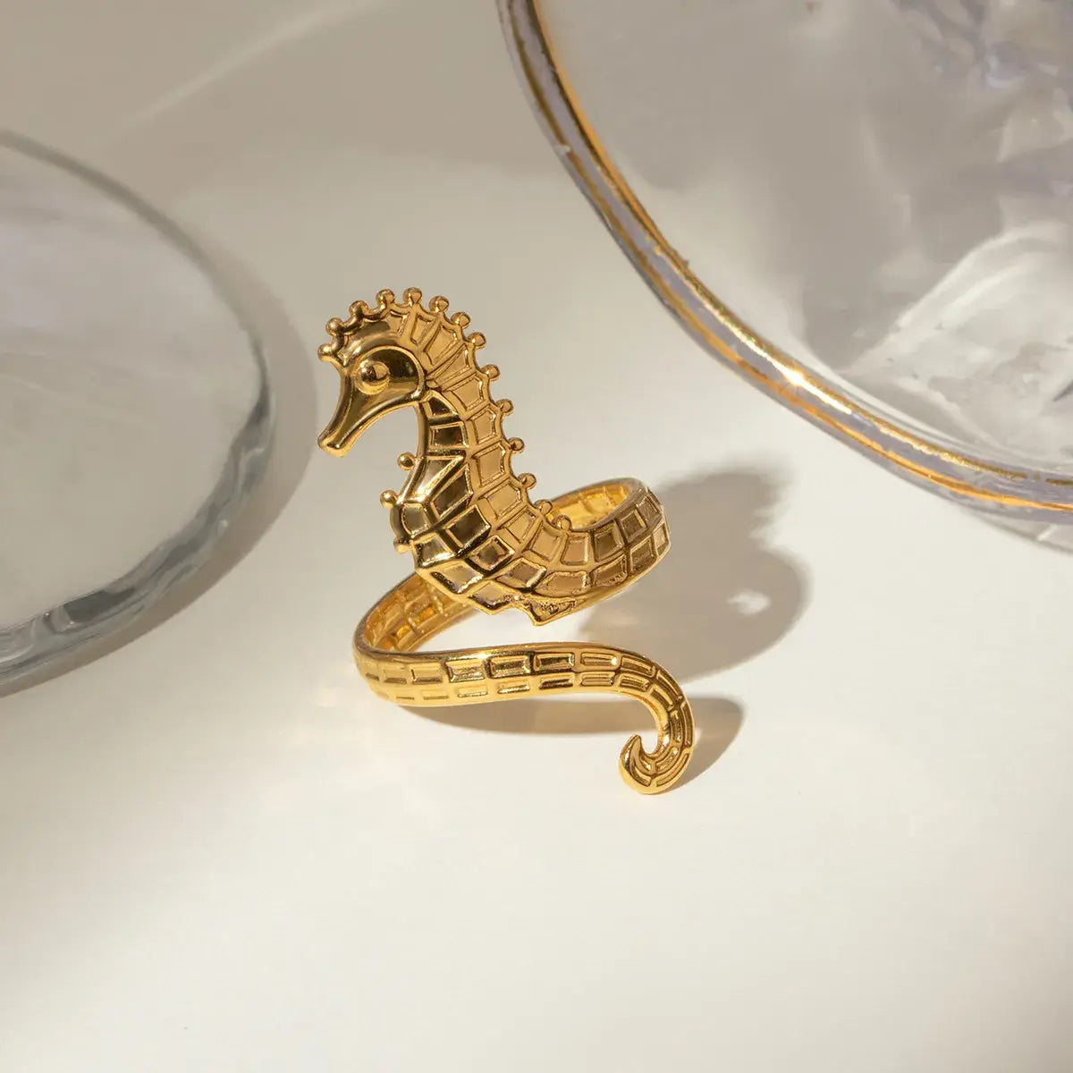 18K Gold-Plated Seahorse Wrap Adjustable Ring - Trendsi - Flyclothing LLC