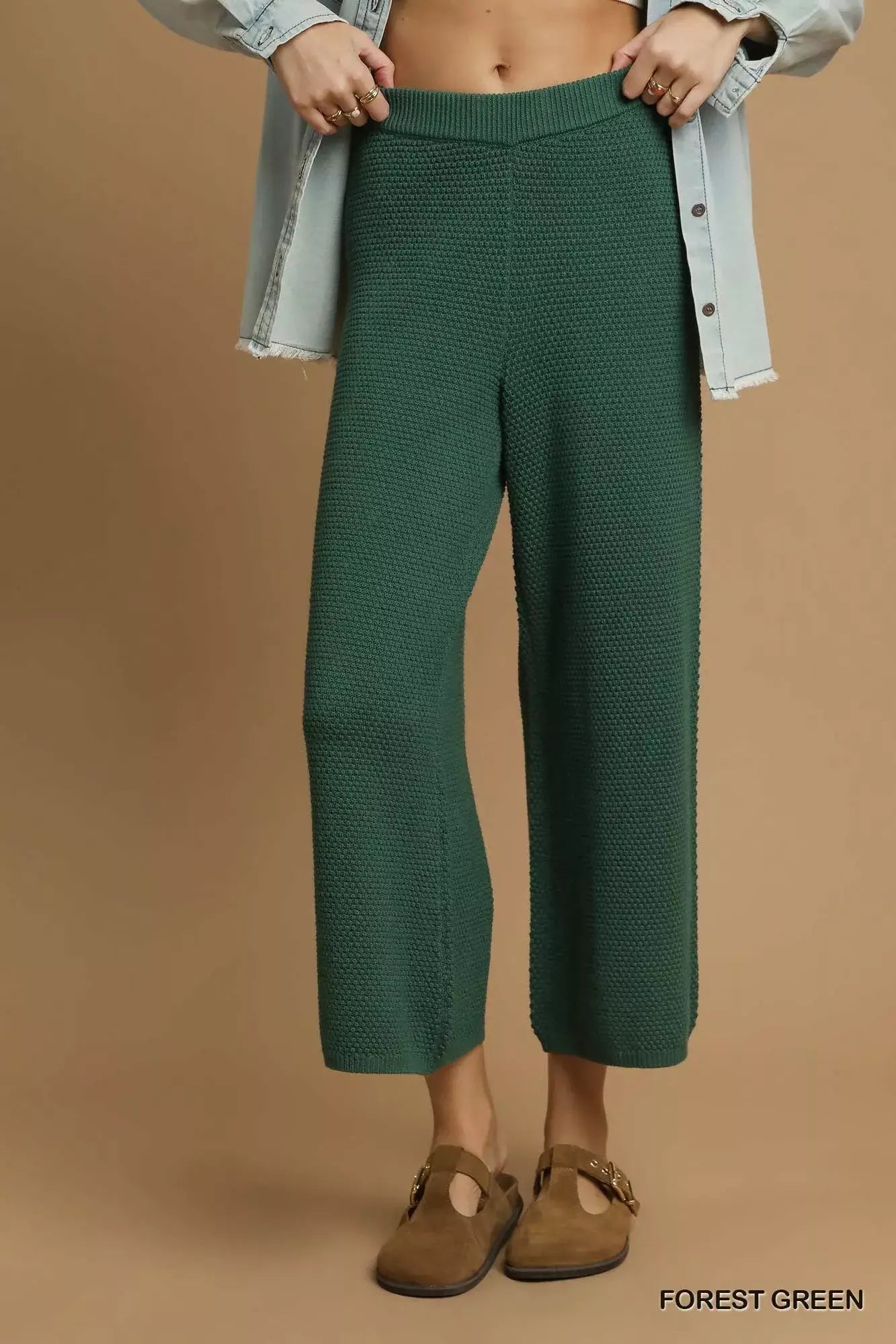 Umgee Textured Knit Wide Leg Pants - Trendsi - Flyclothing LLC