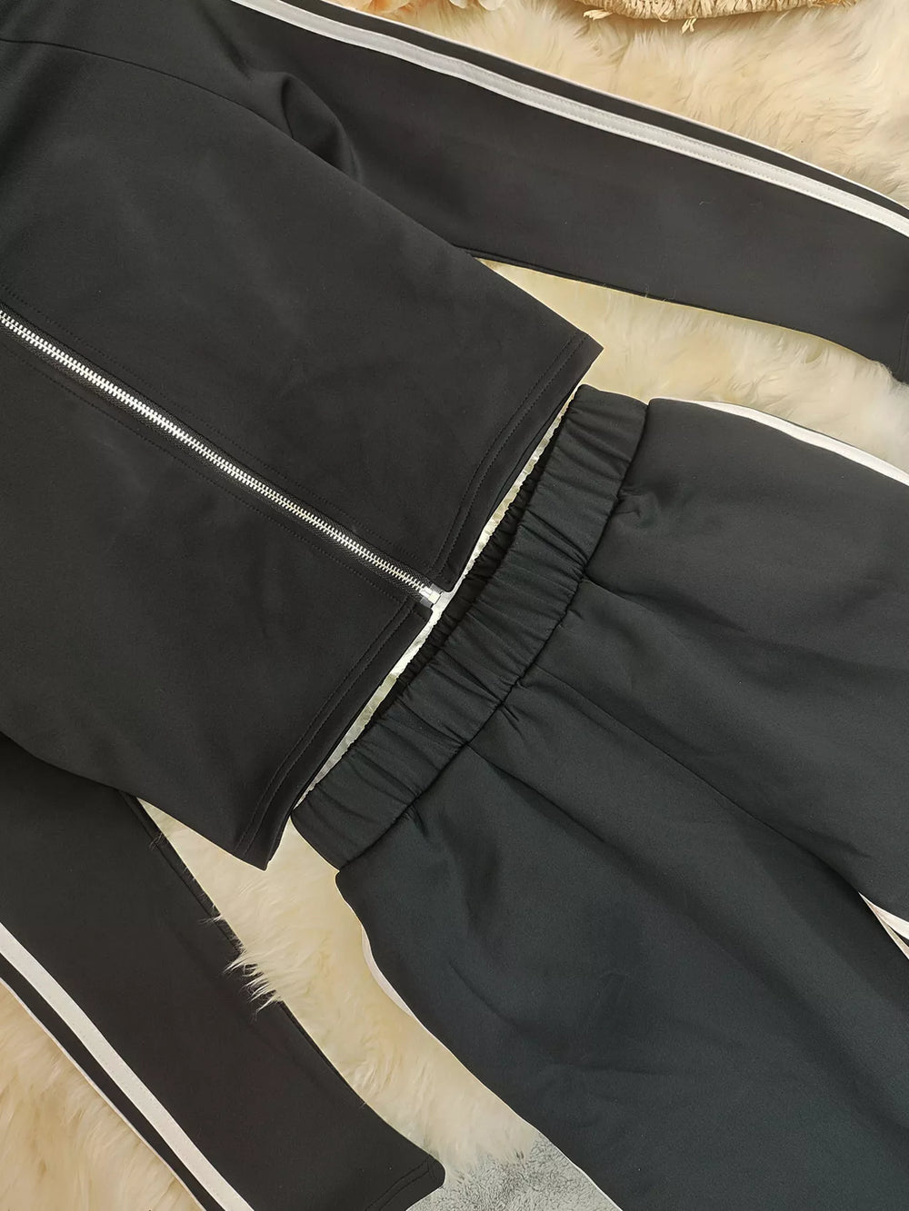 Striped Zip Up Top and Pants Set - Trendsi - Flyclothing LLC