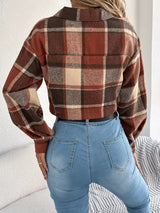 Plaid Button Up Cropped Jacket - Trendsi - Flyclothing LLC