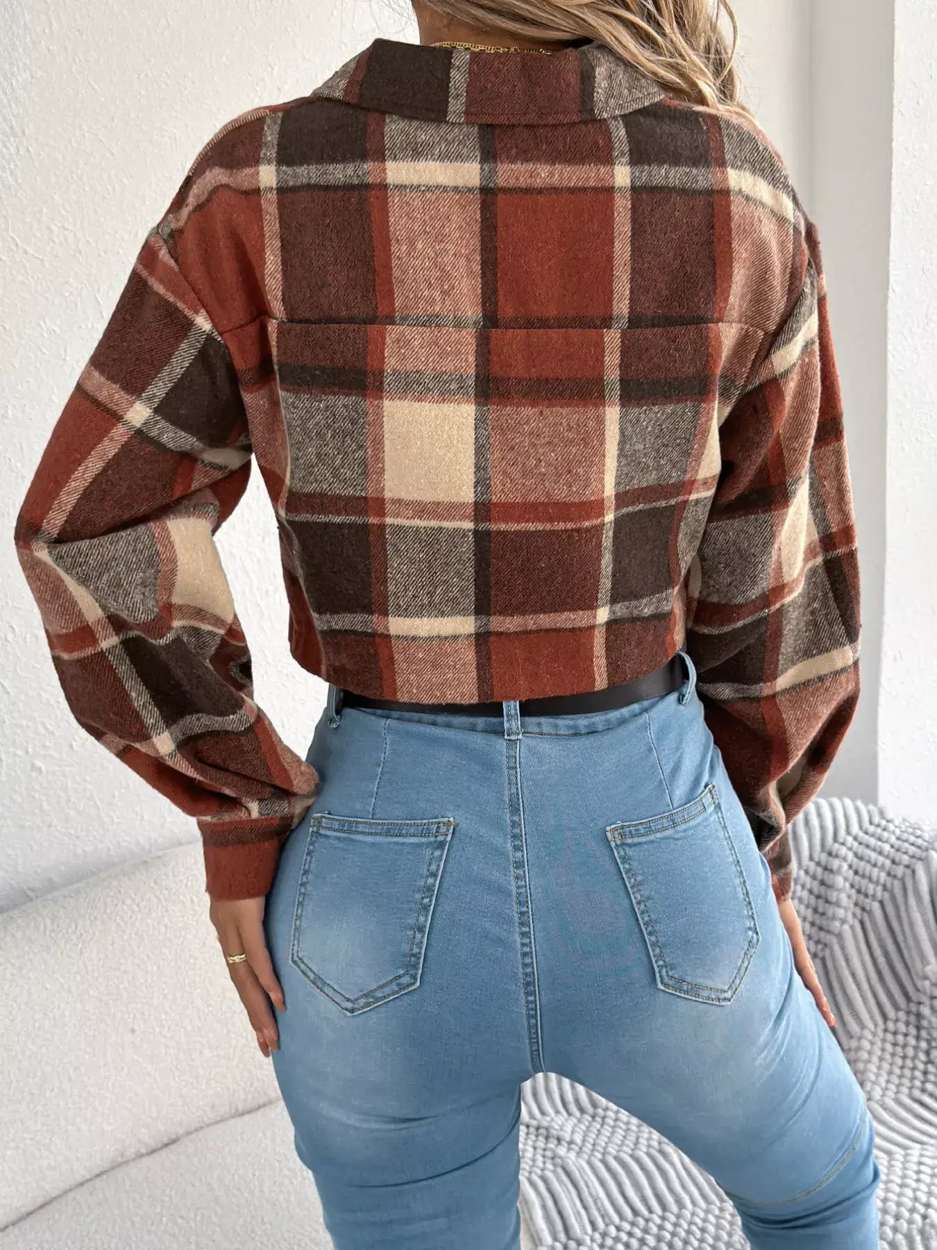 Plaid Button Up Cropped Jacket - Trendsi - Flyclothing LLC