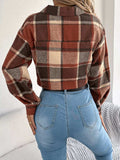Plaid Button Up Cropped Jacket - Trendsi - Flyclothing LLC
