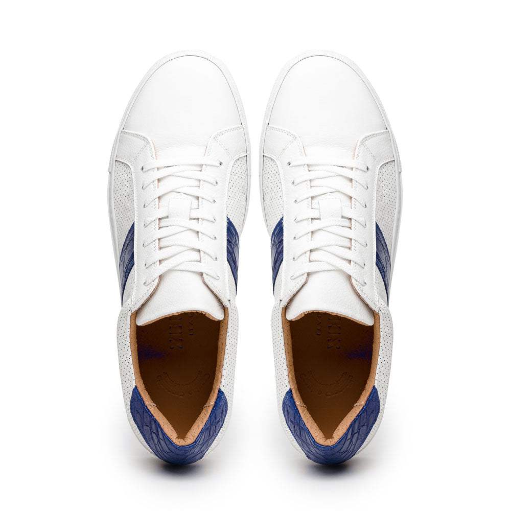 61-101-NVY OLYMPIAS Italian Calfskin and Crocodile Stripe, Navy - Zelli Italia - Flyclothing LLC
