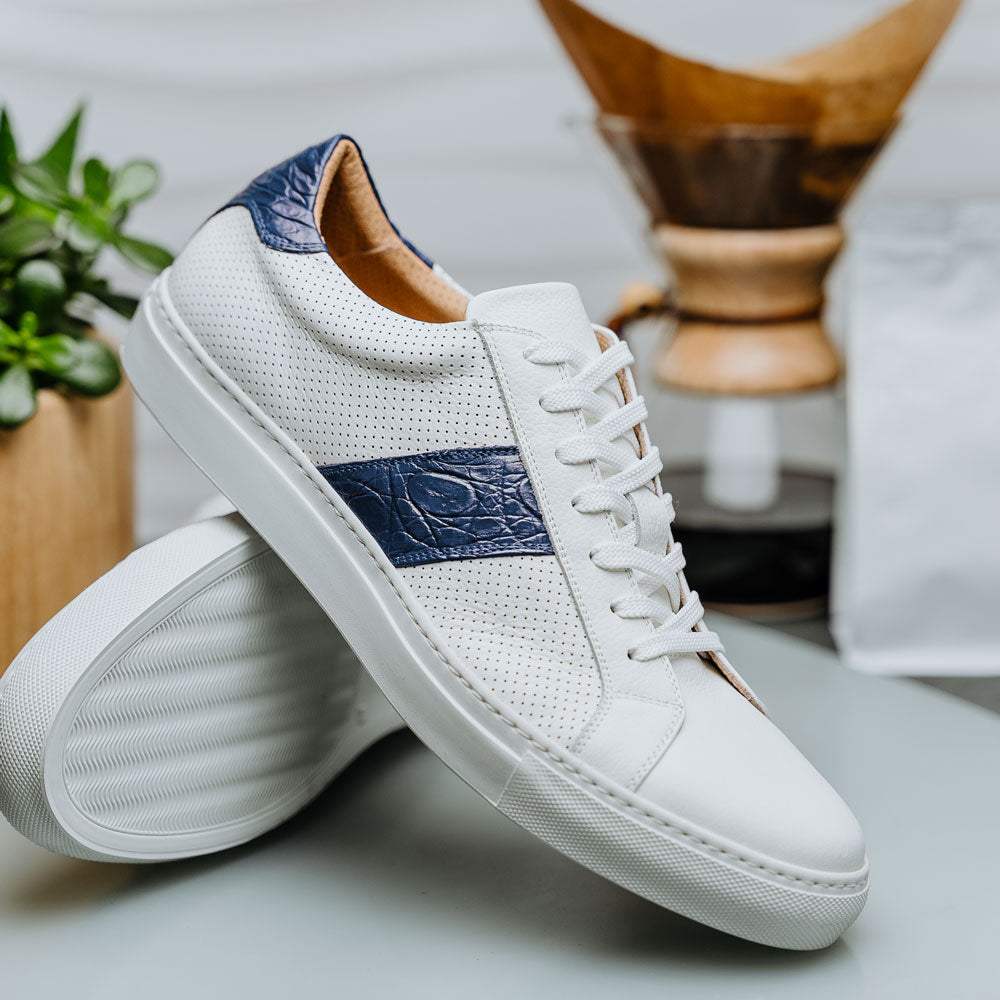 61-101-NVY OLYMPIAS Italian Calfskin and Crocodile Stripe, Navy - Zelli Italia - Flyclothing LLC