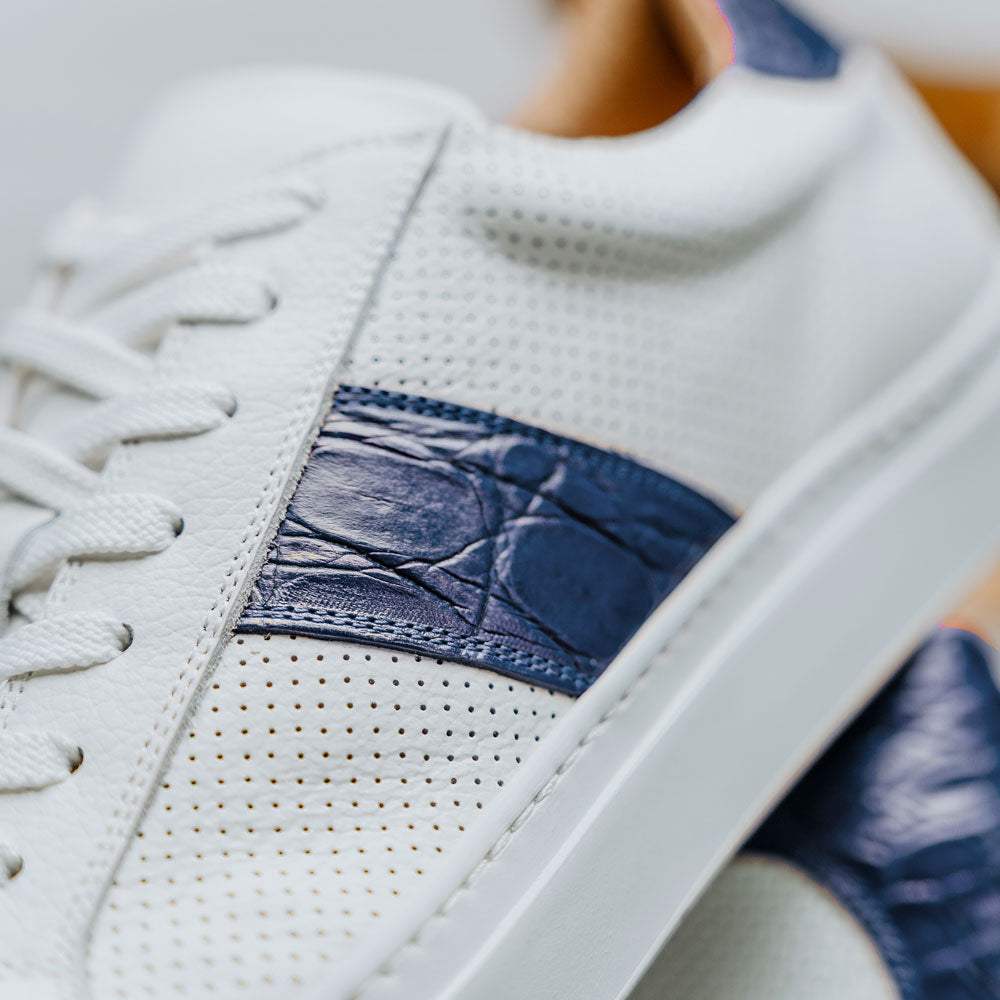 61-101-NVY OLYMPIAS Italian Calfskin and Crocodile Stripe, Navy - Zelli Italia - Flyclothing LLC