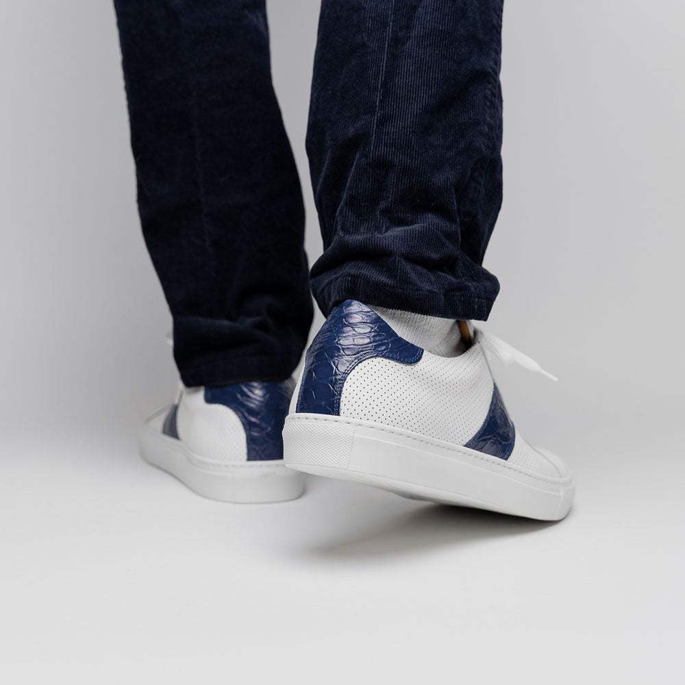 61-101-NVY OLYMPIAS Italian Calfskin and Crocodile Stripe, Navy - Zelli Italia - Flyclothing LLC
